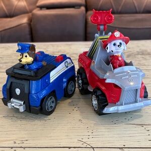 Paw Patrol Blue and Red Rescue Vehicles with Chase and Marshall